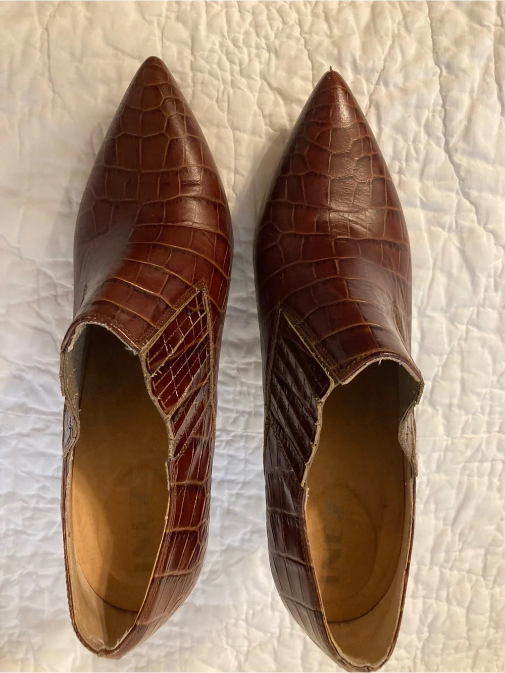 Croc-Effect Brown Stiletto Booties